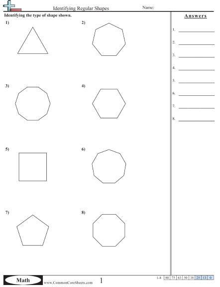 3.g.1 Worksheets - Regular Shapes (3,4,5,6,7,8,9 & 10 sides) worksheet